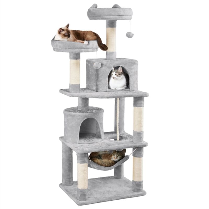 foto del prodotto yaheetech tiragraffi albero per gatti adulti 61 x 49 x 158 cm con giocattolo per gatto 2 palle cuccia graffiatoio in corda sisal naturale chiaro