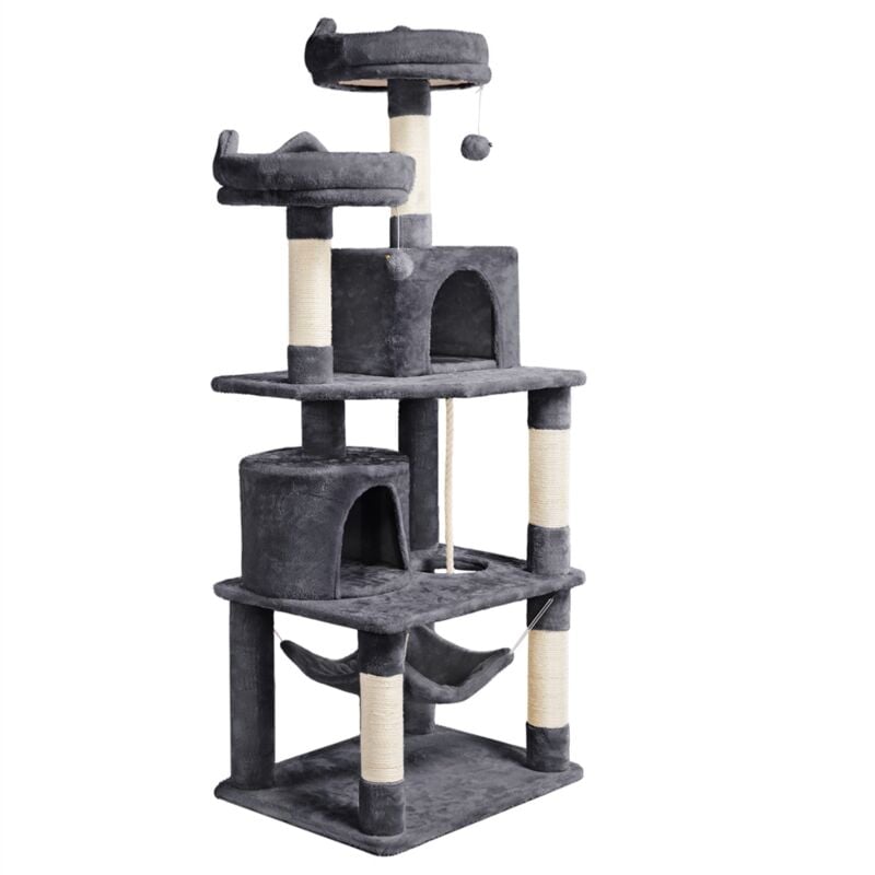 foto del prodotto yaheetech tiragraffi albero per gatti adulti 61 x 49 x 158 cm con giocattolo per gatto 2 palle cuccia graffiatoio in corda sisal naturale scuro