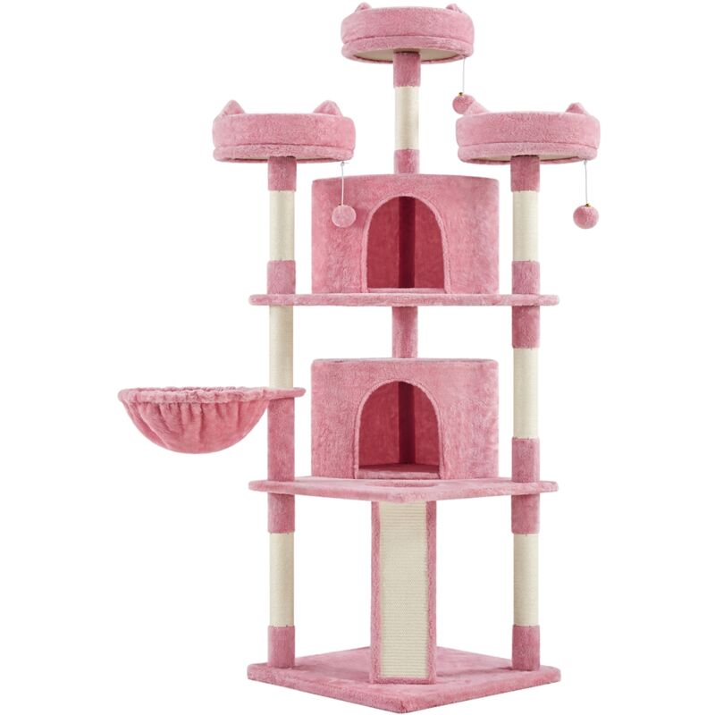 foto del prodotto yaheetech tiragraffi albero per gatti adulti alto 174cm gattini in corda sisal graffiatoio con 3 palle 174cm rosa