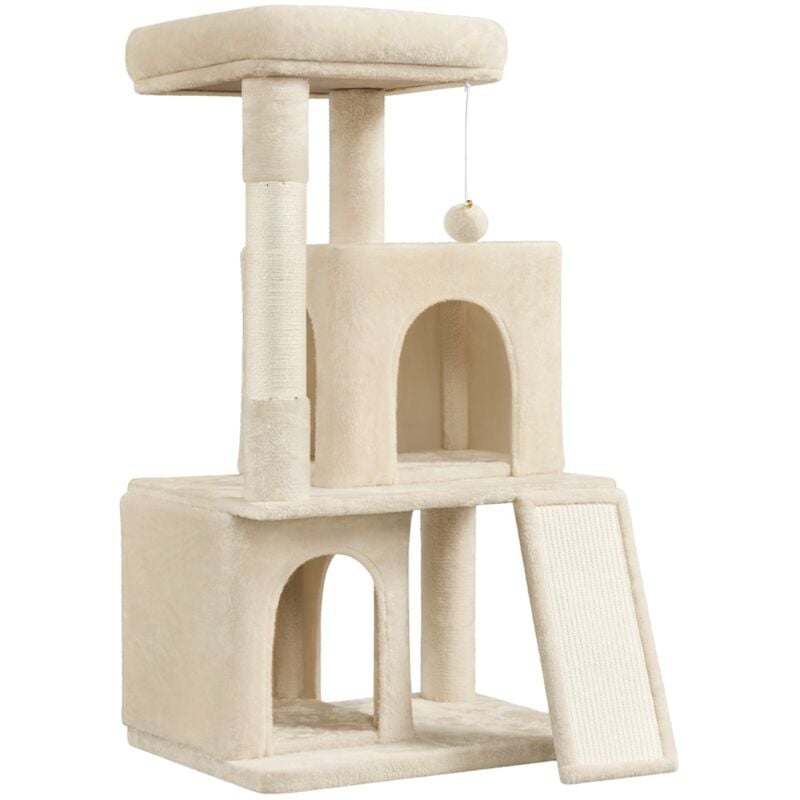 foto del prodotto yaheetech - tiragraffi albero per gatti alto 106 cm con trespolo grande,cucce,pompon,graffiatoi,scala gioco beige