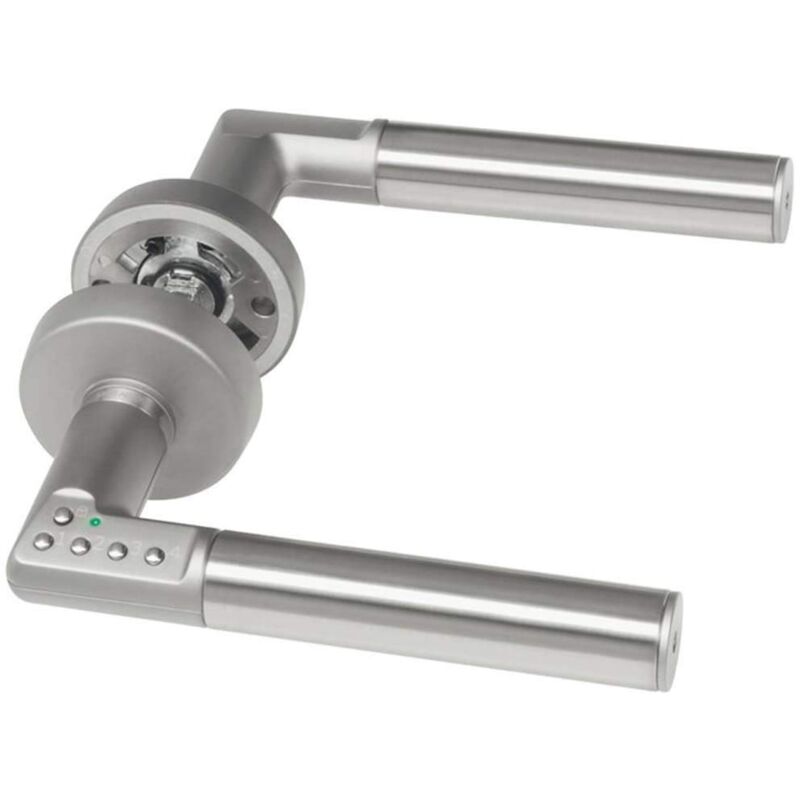 foto del prodotto yale assa abloy maniglia con sblocco tramite codice per porte, alimentata a batteria, d8812h000 grigio, apertura con mano destra