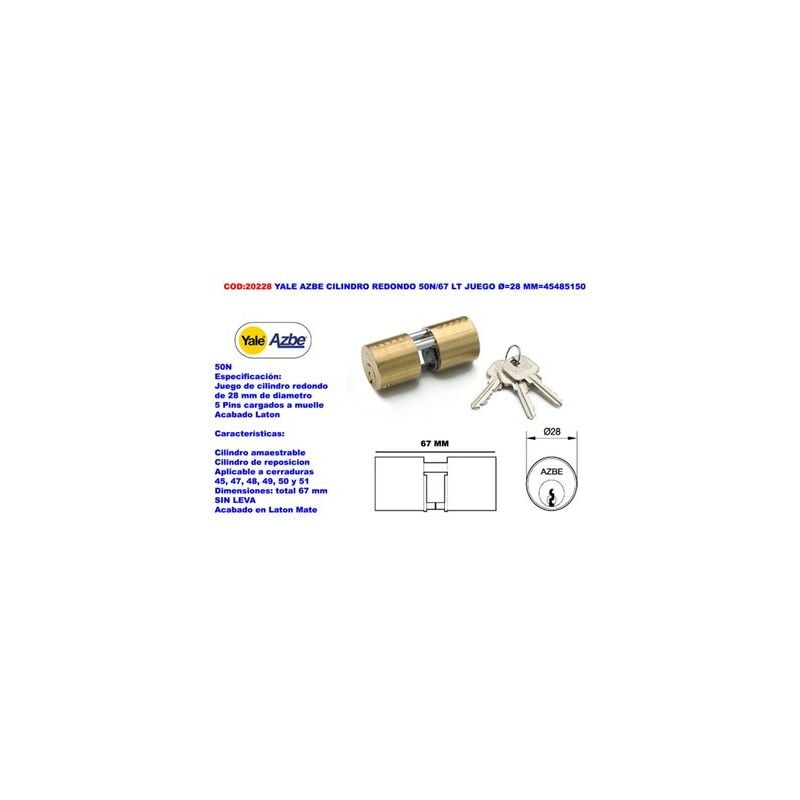 foto del prodotto yale azbe cilindro tondo 50n 67 lt set 28 mm 45485150