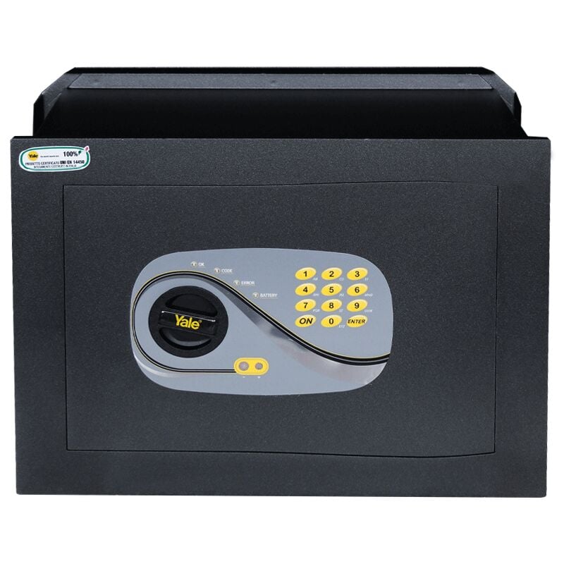 foto del prodotto yale cassaforte a muro y3260525 nera, con accessso digitale programmabile, dimensioni 46x34x24 cm, made in italy
