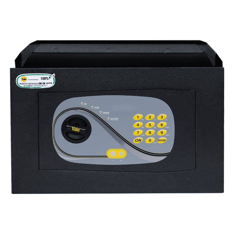 foto del prodotto yale cassaforte da muro digitale y3260220, nera, dimensione h210xw340xd200mm, 2 catenacci orizzontali, apertura tramite tastierino digitale a pin,