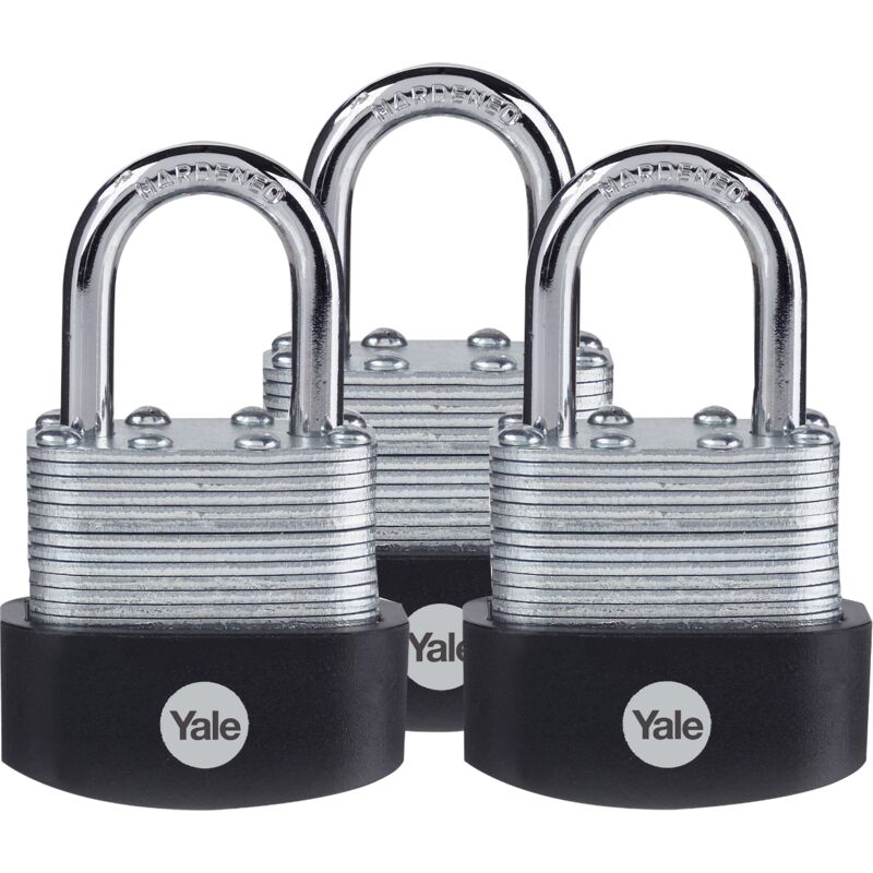 foto del prodotto yale kit 3 pezzi lucchetto in acciaio laminato di alta sicurezza y125b 40 122 3 corpo 40mm, arco in acciao indurito, 3 chiavi