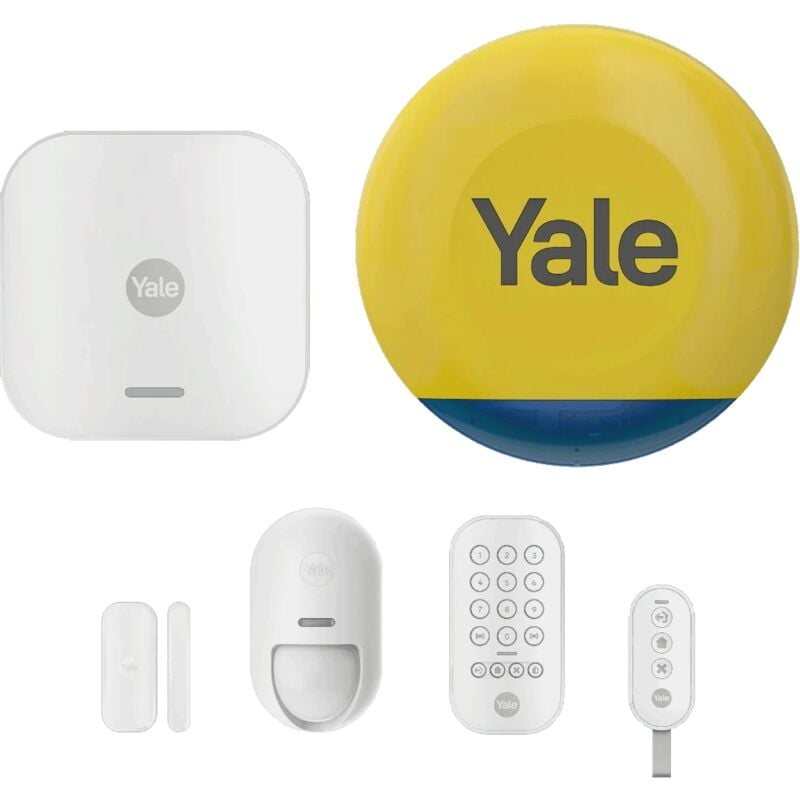 foto del prodotto yale kit allarme smart con sirena al estartkit3 1a v1, kit da 6 pezzi, controllo 4 aree, avvisi in tempo reale, copertura 1 km, controllo tramite