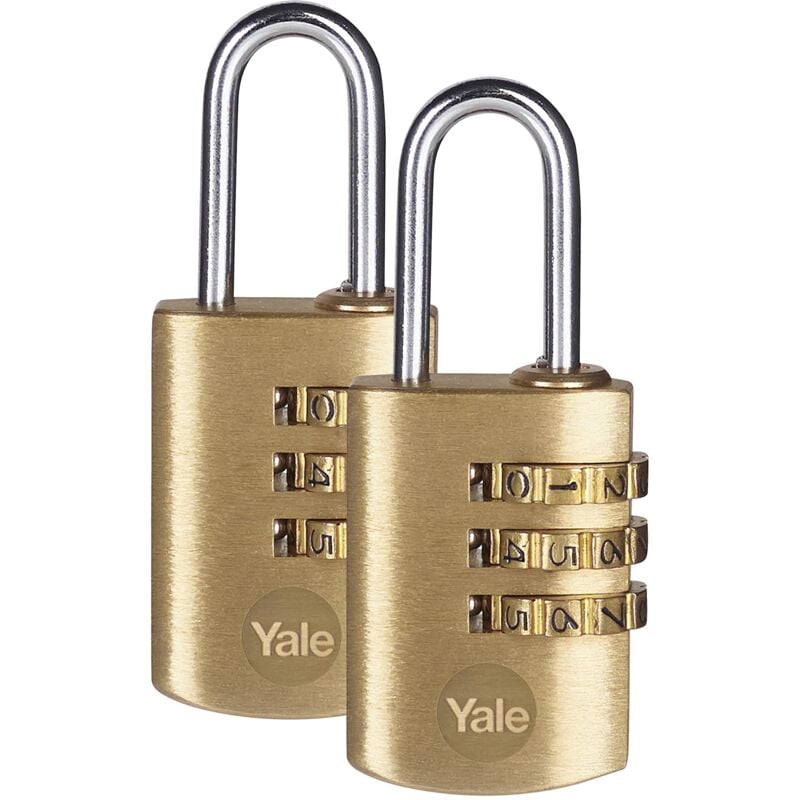 foto del prodotto yale lucchetto a combinazione a 3 cifre yy150b 22 120 2 oro, set di 2 pezzi, corpo 23 mm, arco in acciaio