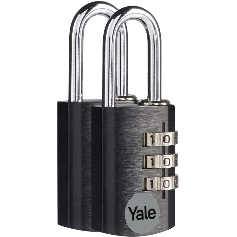 foto del prodotto yale lucchetto a combinazione in alluminio ye3cb 20 121 2 co, 20 mm, con staffa in acciaio, 3 cifre, set da 2 pezzi