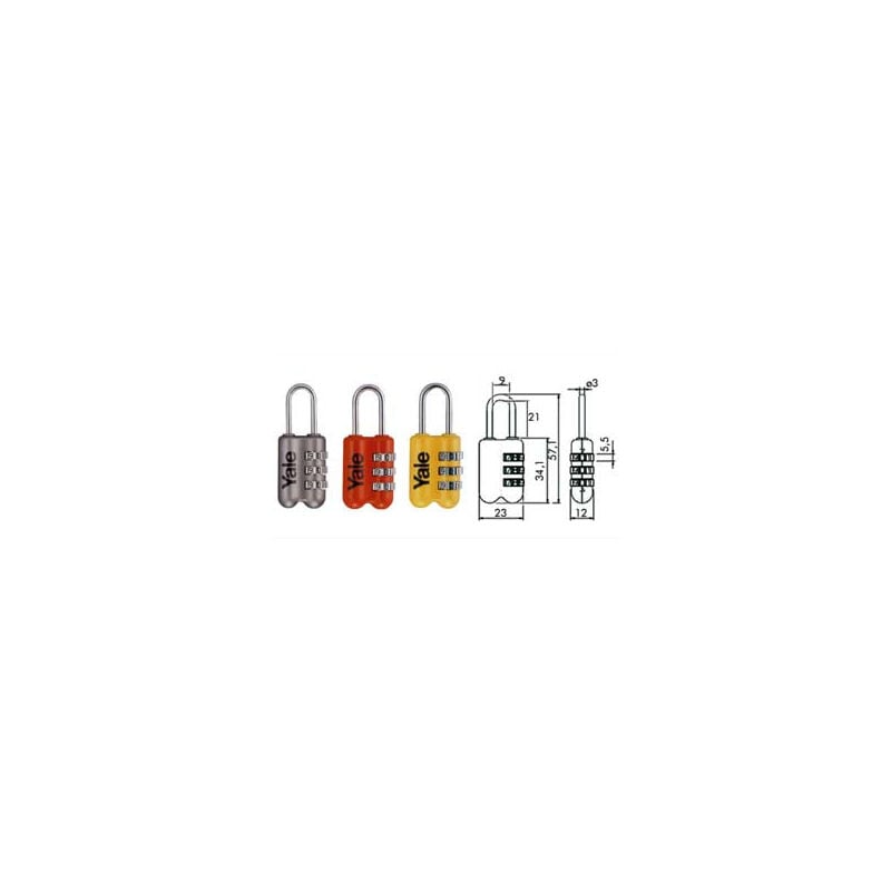 foto del prodotto yale lucchetto ad arco a combinazione da viaggio per valige p2 mm.23 grigio yp2 23 128 1g 