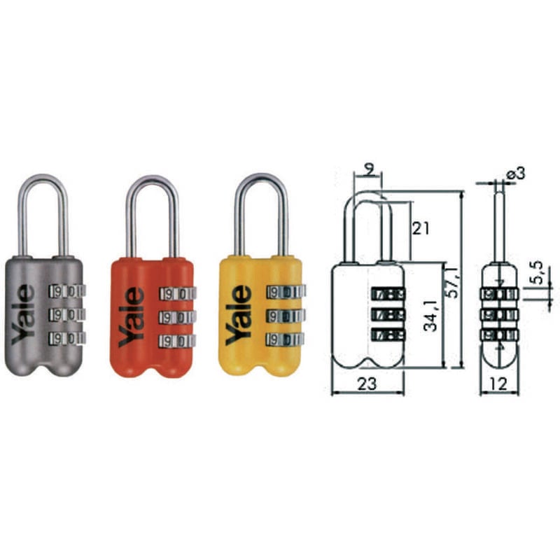 foto del prodotto yale lucchetto ad arco a combinazione da viaggio per valige p2 mm.23 rosso yp2 23 128 1r 