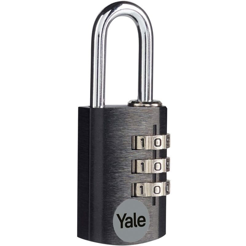 foto del prodotto yale lucchetto da viaggio a combinazione a 3 cifre in alluminio ye3cb 20 121 1 bk nero, corpo 20mm, ideale per borse e valigie