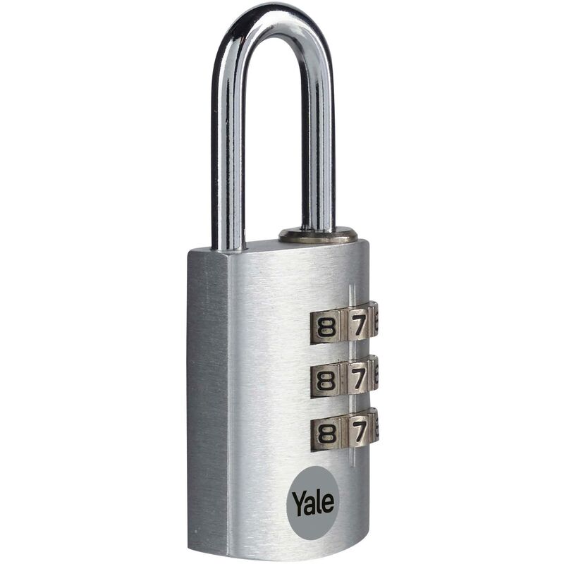foto del prodotto yale lucchetto da viaggio a combinazione a 3 cifre in alluminio ye3cb 28 126 1 s argento, arco 28mm