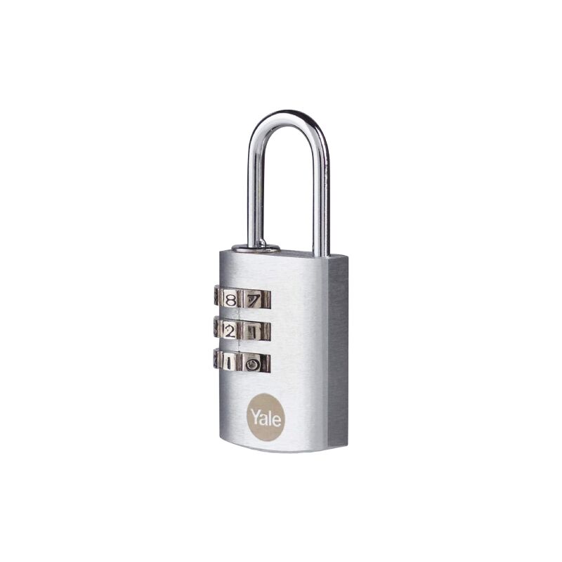 foto del prodotto yale lucchetto in ottone cromato a combinazione y151b 30 125 1 argento, corpo 30mm, arco in acciaio, combinazione a 3 cif