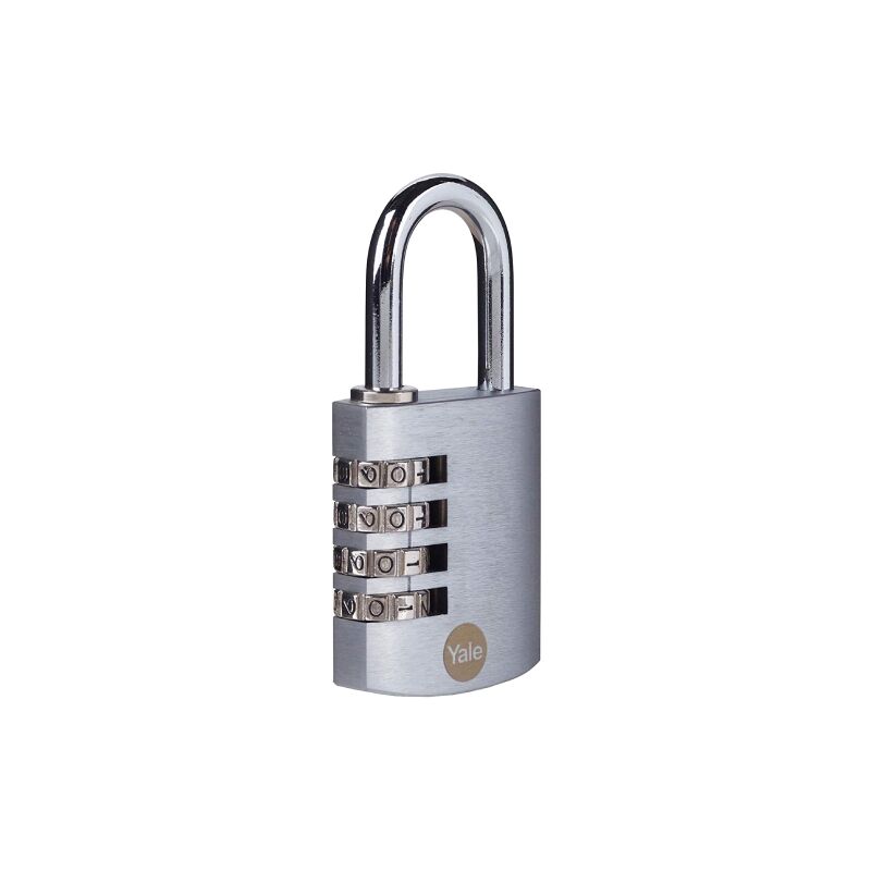foto del prodotto yale lucchetto in ottone cromato a combinazione y151b 40 130 1 argento, corpo 40mm, arco in acciaio, combinazione a 4 cifre