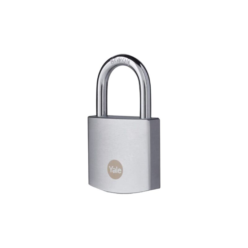foto del prodotto yale lucchetto in ottone di alta sicurezza con finitura cromata y120b 50 127 1 corpo 50mm, arco in acciaio indurito al boro, 3 chiavi