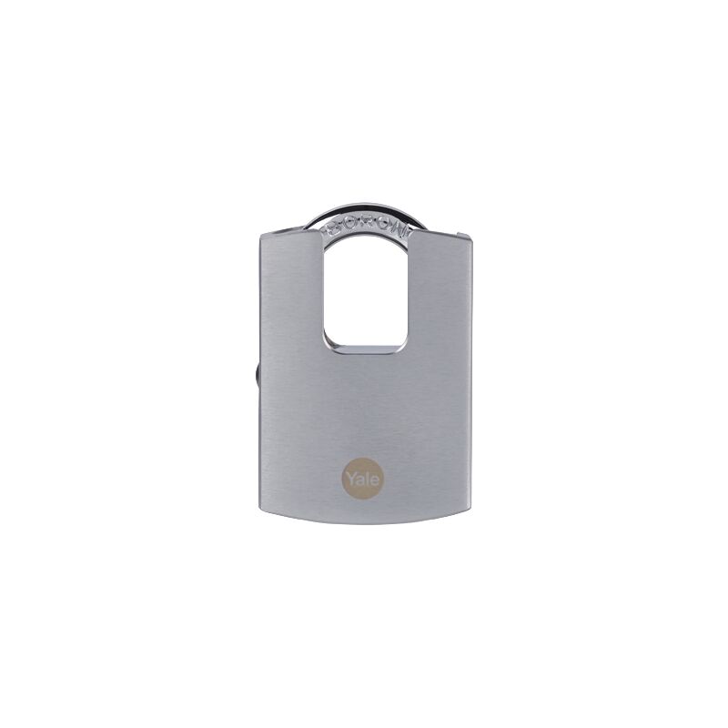 foto del prodotto yale lucchetto in ottone di alta sicurezza con finitura cromata y122b 50 123 1 corpo 50mm, arco protetto in acciaio indurito al boro, 3 chiavi