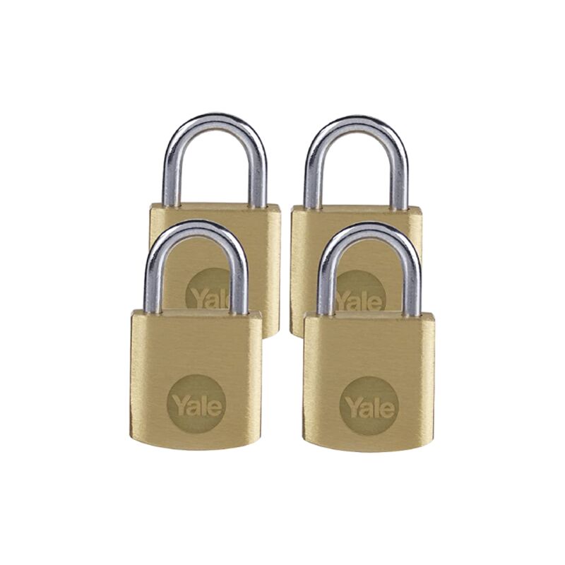 foto del prodotto yale lucchetto in ottone y110b 20 111 4 corpo 20mm, arco in acciaio, 3 chiavi, confezione da 4 lucchetti
