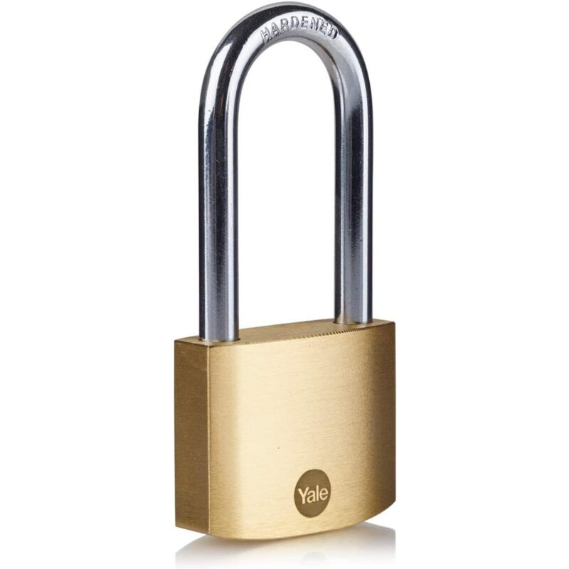 foto del prodotto yale lucchetto in ottone y110b 40 140 1 corpo 40mm, arco lungo in acciaio, 3 chiavi