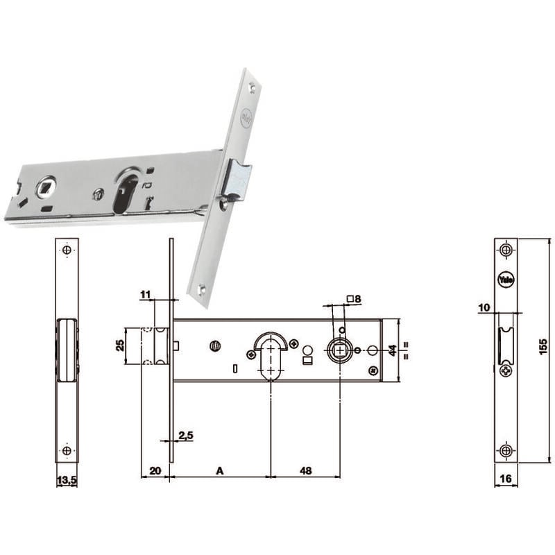 foto del prodotto yale serratura da infilare per fasce catenaccio e scrocco mm.44 h 87000 mm.70 a 1 mandata y8700070080 