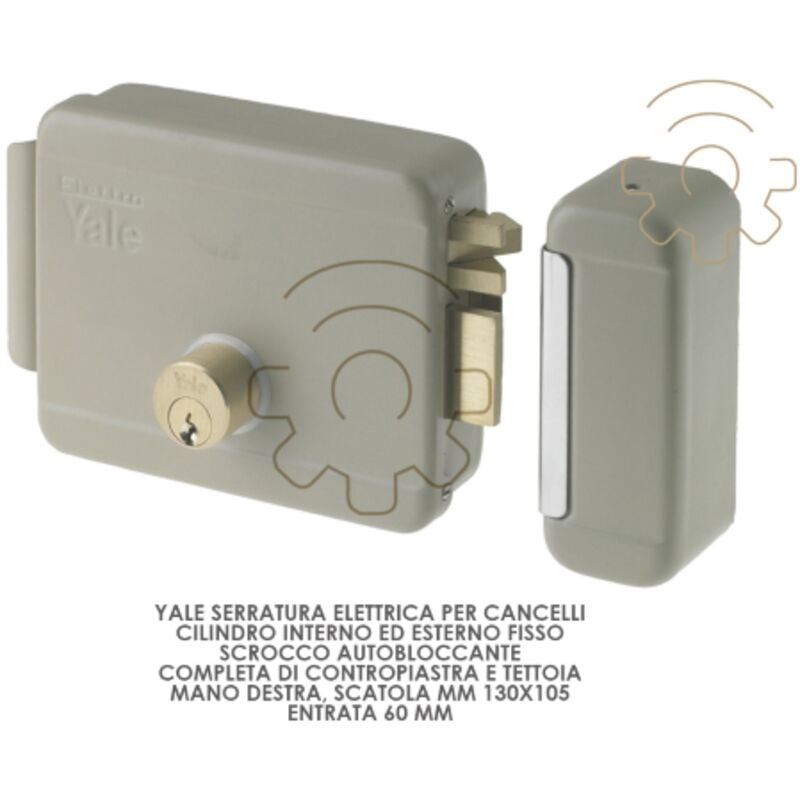 foto del prodotto yale serratura elettrica per cancelli mano dx scatola mm 130 x 105 entrata 60 mm cilindro interno ed esterno scrocco autobloccante completa di