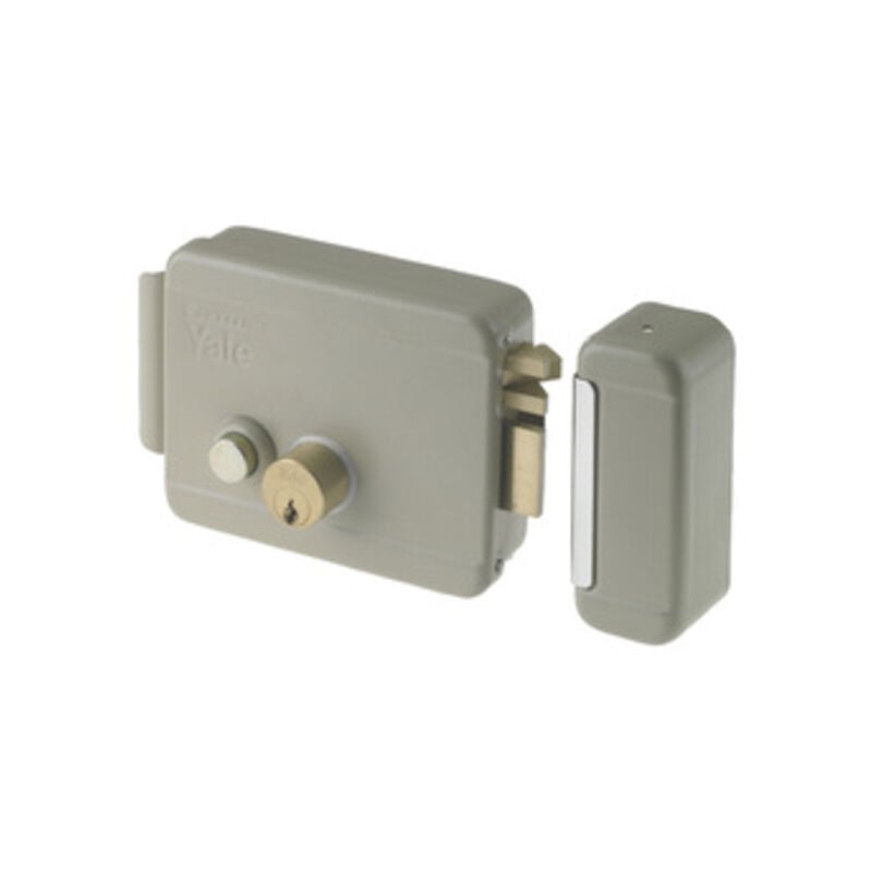 foto del prodotto yale serratura elettrica per cancelli mano dx scatola mm 130 x 105 entrata 80 mm pulsante cilindro interno ed esterno scrocco autobloccante completa