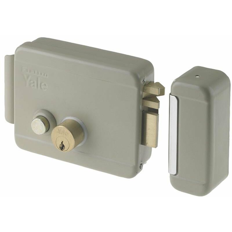 foto del prodotto yale serratura elettrica per cancelli mano sx scatola mm 130 x 105 entrata 50 mm pulsante cilindro interno ed esterno scrocco autobloccante completa