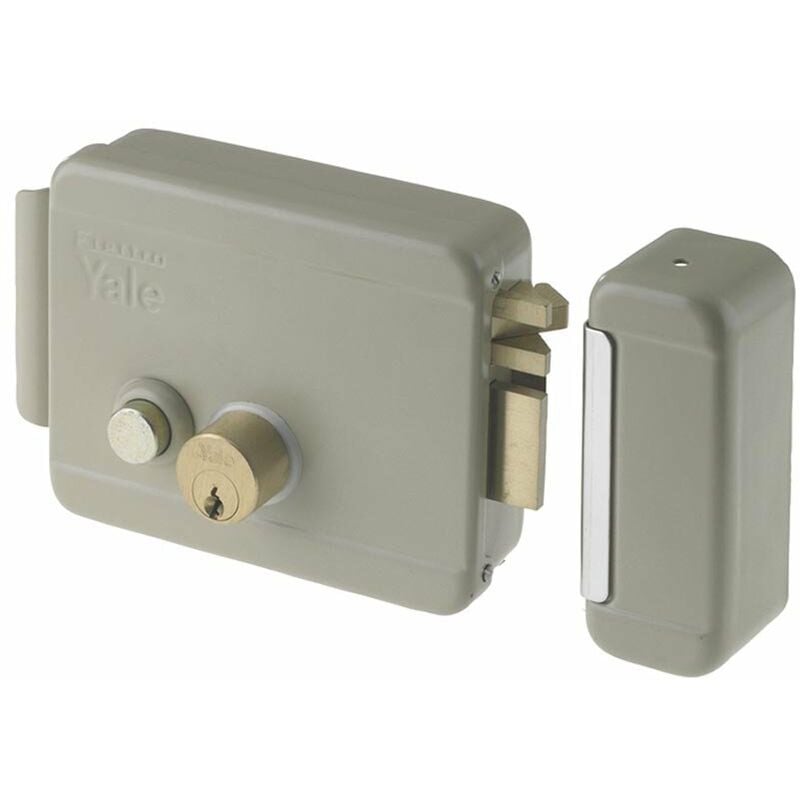 foto del prodotto yale serratura elettrica per cancelli mano sx scatola mm 130 x 105 entrata 70 mm pulsante cilindro interno ed esterno scrocco autobloccante completa