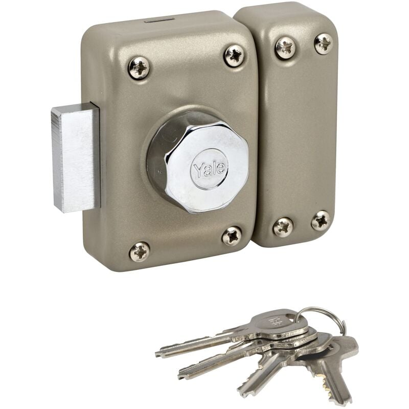 foto del prodotto yale serratura per porta manopola cilindro, apertura a bottone interno, chiave esterna, cilindro diametro 23 mm, lunghezza 50 mm, 5 perni yv25bt 50