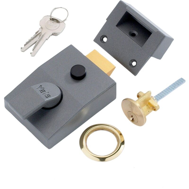 foto del prodotto yale yalp89dmgpb serratura notturna ad alta sicurezza con blocco automatico, grigio metallizzato scuro ottone, 60 mm