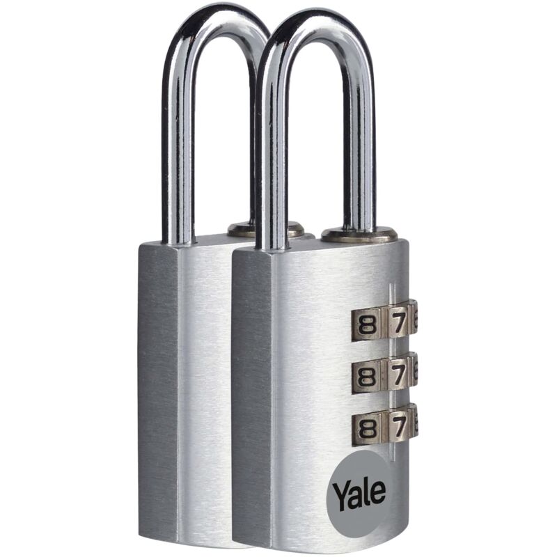 foto del prodotto yale ye3cb 20 121 2 bk lucchetto a combinazione in alluminio, 20 mm, con staffa in acciaio, 3 cifre, set da 2 pezzi