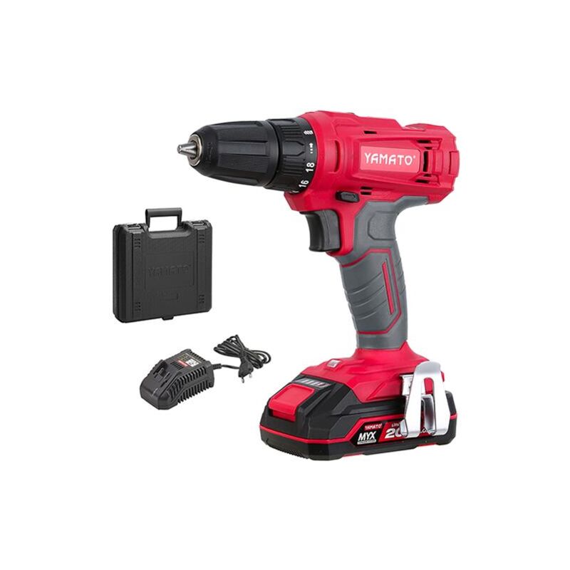 foto del prodotto yamato trapano myx batteria 20v 2ah con kit accessori