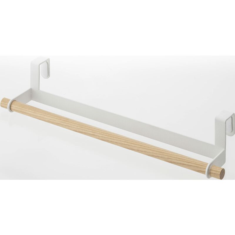 foto del prodotto yamazaki 3153 tosca portasciugamani da cucina largo, bianco, acciaio legno, design minimalista, 33 x 7,5 x 6 cm lxpxa 