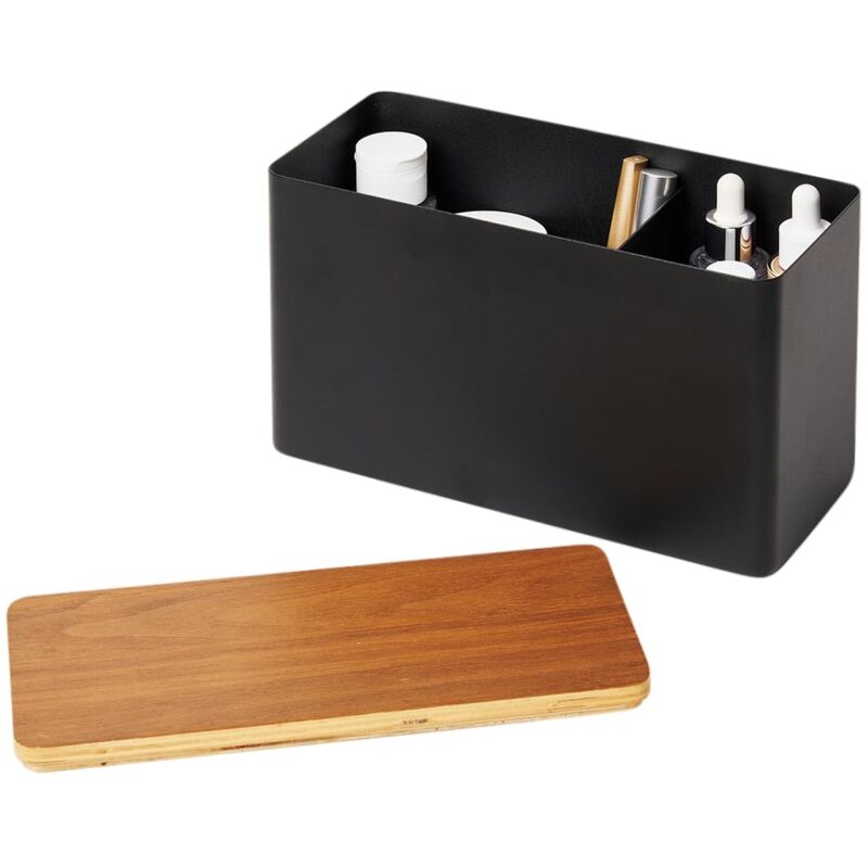 foto del prodotto yamazaki rin box portaoggetti, acciaio, legno, nero, taglia unica