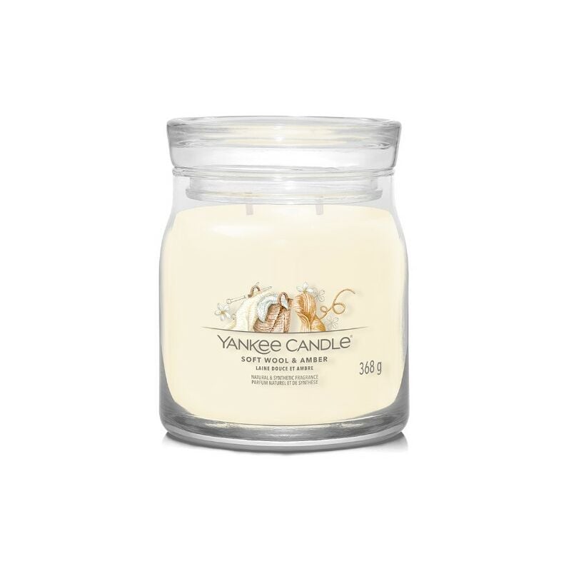 foto del prodotto yankee candle signature candela in giara media soft wool amber 50 ore