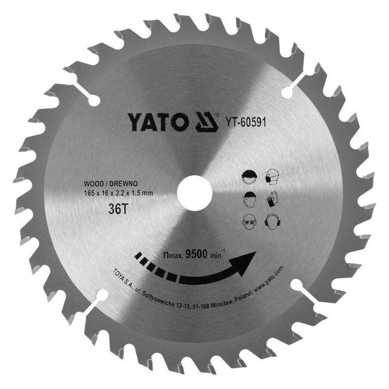 foto del prodotto yato disco da taglio per legno tct 165x36tx16mm yt 60591