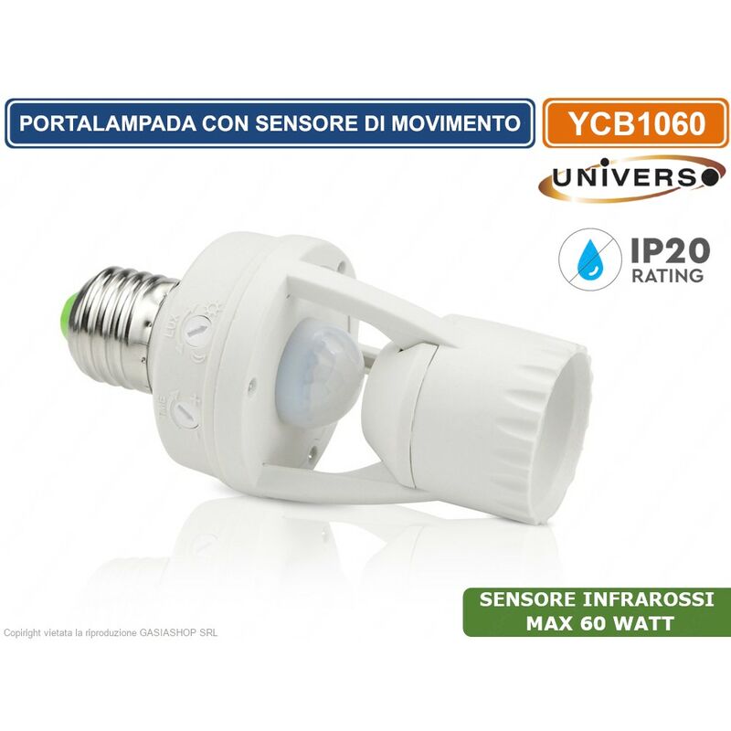 foto del prodotto ycb1060 portalampada adattatore con sensore di movimento per lampadine e27 max 60w universo