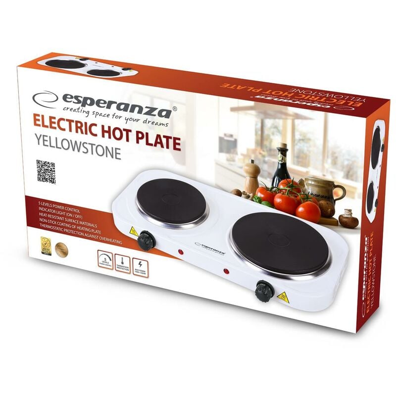 foto del prodotto yelllowstone piastra elettrica 2 bruciatori, 2500 w, colore white esperanza