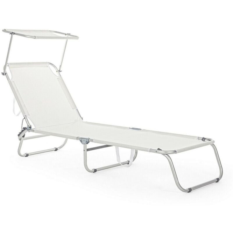 foto del prodotto yes everyday brandina spiaggina cross lettino in alluminio anodizzato pieghevole con tettuccio da mare bianco