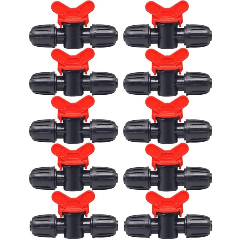 foto del prodotto ymyny 10 valvole di irrigazione on off, rubinetto da giardino in plastica pe, rubinetto a doppio attacco maschio per irrigazione del prato, adatto