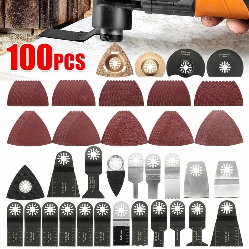 foto del prodotto ymyny 100 pezzi lame per seghe multi utensile oscillanti, accessori multi utensile oscillanti per fein multimaster dremel dewalt einhell per legno,