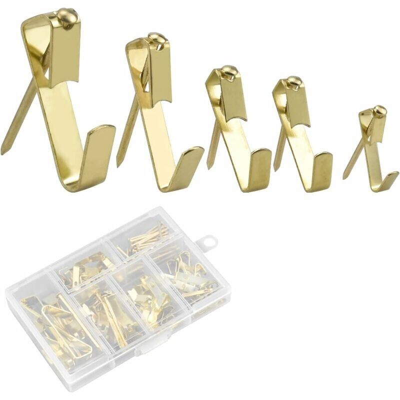 foto del prodotto ymyny 130 pezzi ganci da parete in metallo ganci per quadri con kit di chiodi ganci da parete per cornici colore oro 