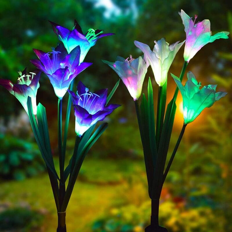 foto del prodotto ymyny 2 confezioni di luci solari da giardino con 7 colori che cambiano, fiori pi grandi per esterni e pannello solare pi ampio per giardino,
