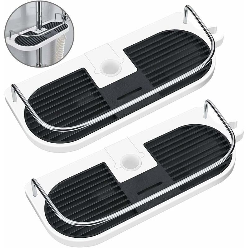 foto del prodotto ymyny 2 mensole doccia senza foratura per asta doccia supporto organizer per bagno per shampoo, adatto per asta da 19 mm a 25 mm 32 x 125,5 cm 
