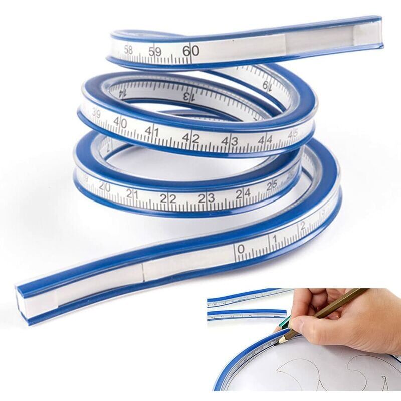 foto del prodotto ymyny 2 pezzi righello flessibile in pvc metallo da 60 cm righello curvo pieghevole righello curvo flessibile chiaro righello curvo portatile a