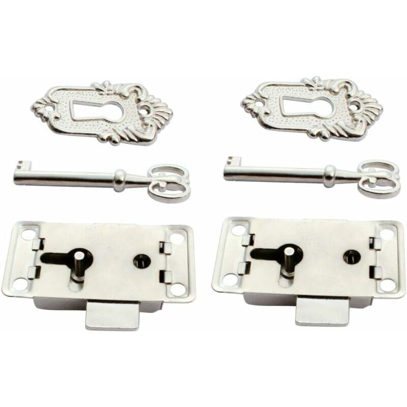 foto del prodotto ymyny 2 pezzi serratura per mobile antico serratura per mobile decorativa con chiave e viti argento 