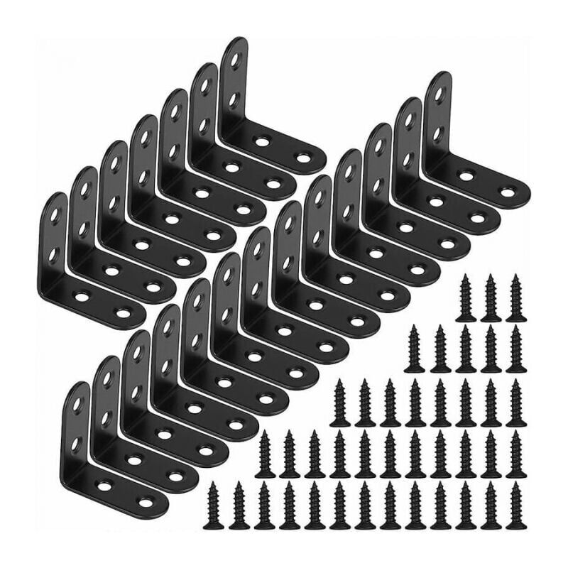foto del prodotto ymyny 20 pezzi staffe ad angolo retto nere staffe a forma di l in metallo con viti per supporto di mobili in legno, 40x 40 x17mm mensola da parete