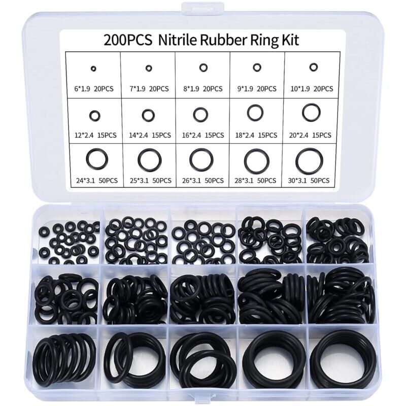 foto del prodotto ymyny 200 pezzi di o ring in gomma nitrilica assortiti, o ring per rubinetti da cucina, idraulica, o ring in gomma