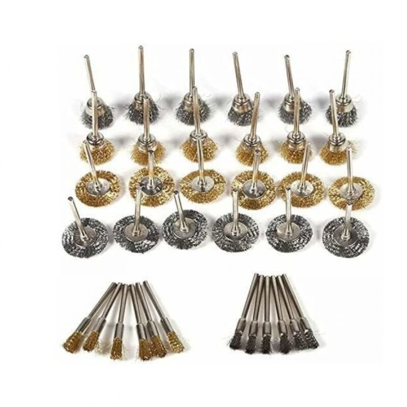 foto del prodotto ymyny 36 pezzi set di spazzole metalliche per trapano ottone acciaio setole penna a sfera forma ruota lucidatura pulizia utensile rotante