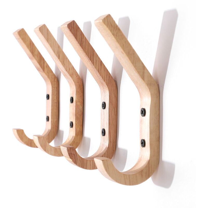 foto del prodotto ymyny 4 pezzi appendiabiti da parete in legno di caucci con due ganci, 16 x 6 x 2,5 cm