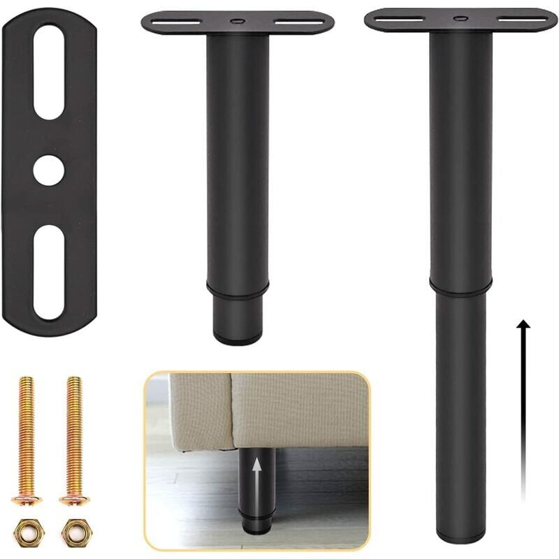foto del prodotto ymyny 4 pezzi gambe per letto in metallo regolabili per mobili gambe di supporto per letto retrattili nere resistenti con parti per telaio del